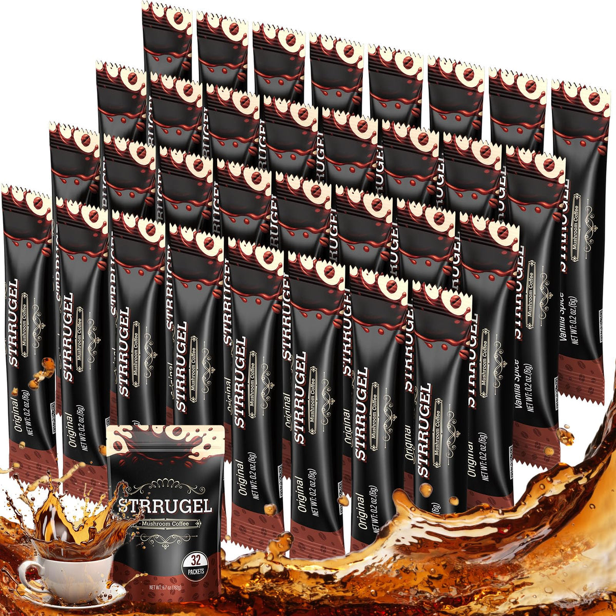 Strrugel Café de Hongos con Melena de León para enfoque suave durante la mañana.