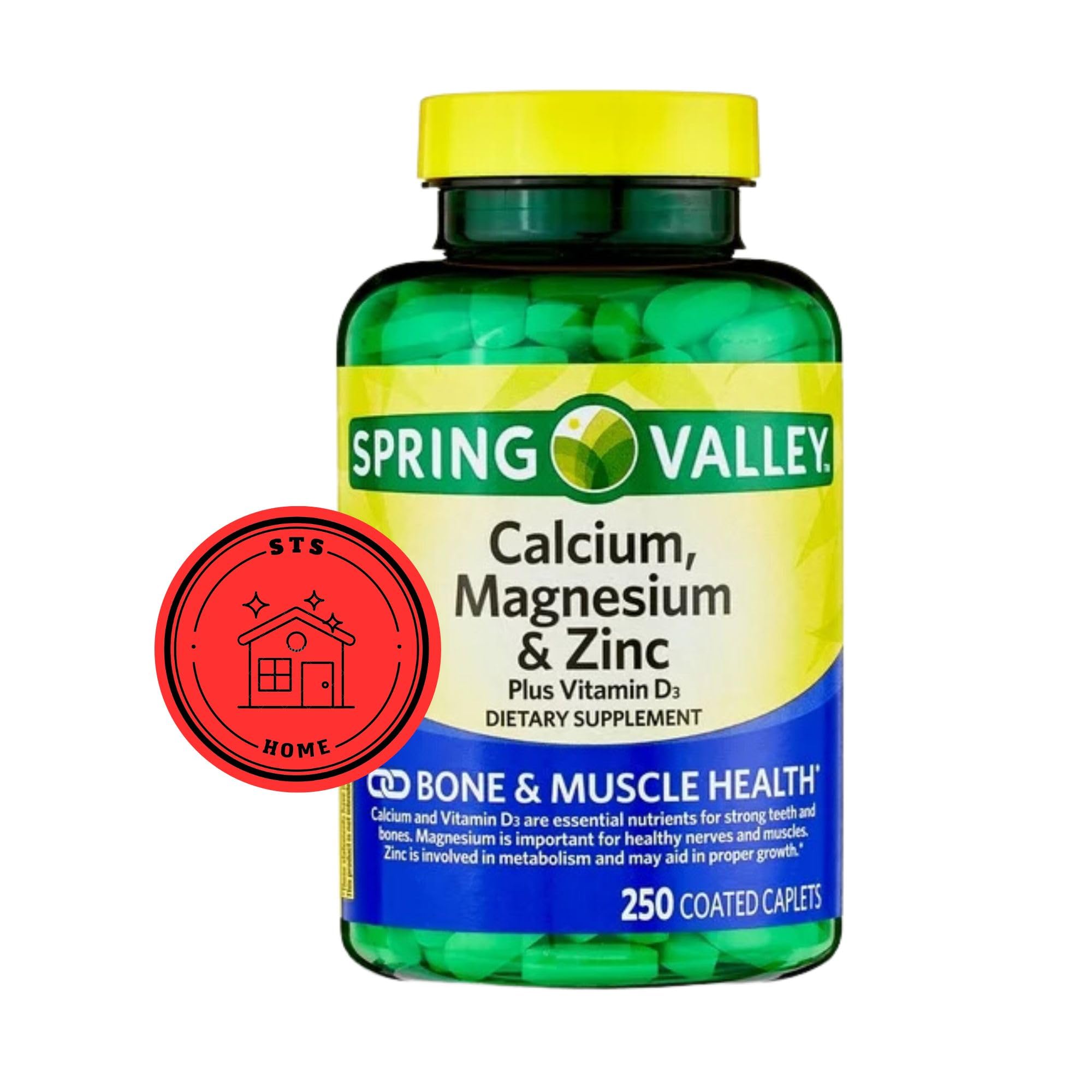 STS Home calcio magnesio zinc, frasco, apoyo a la salud ósea y muscular