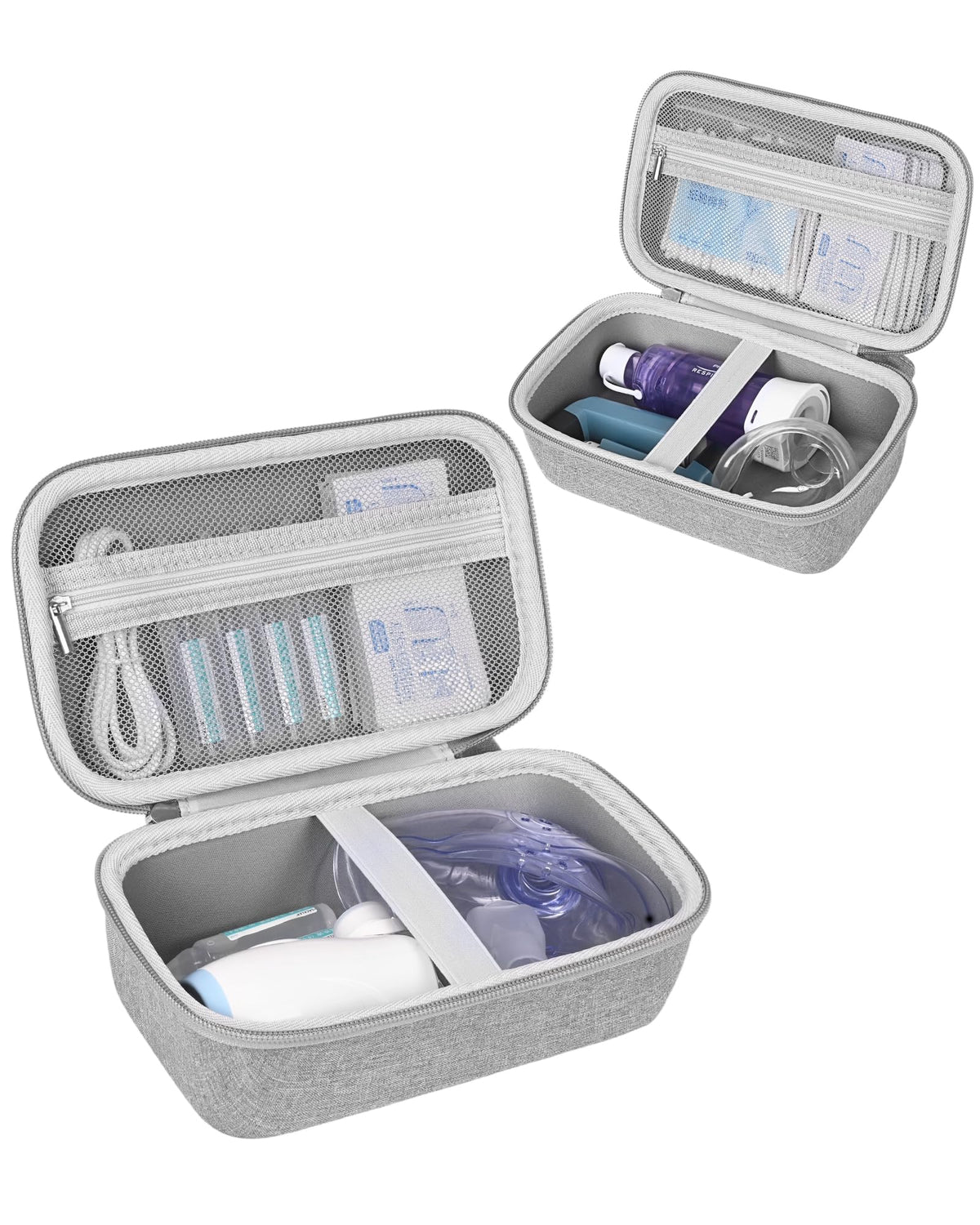 Estuche stukcaze para inhalador con espaciador y máscaras, perfecto para viaje y uso diario.