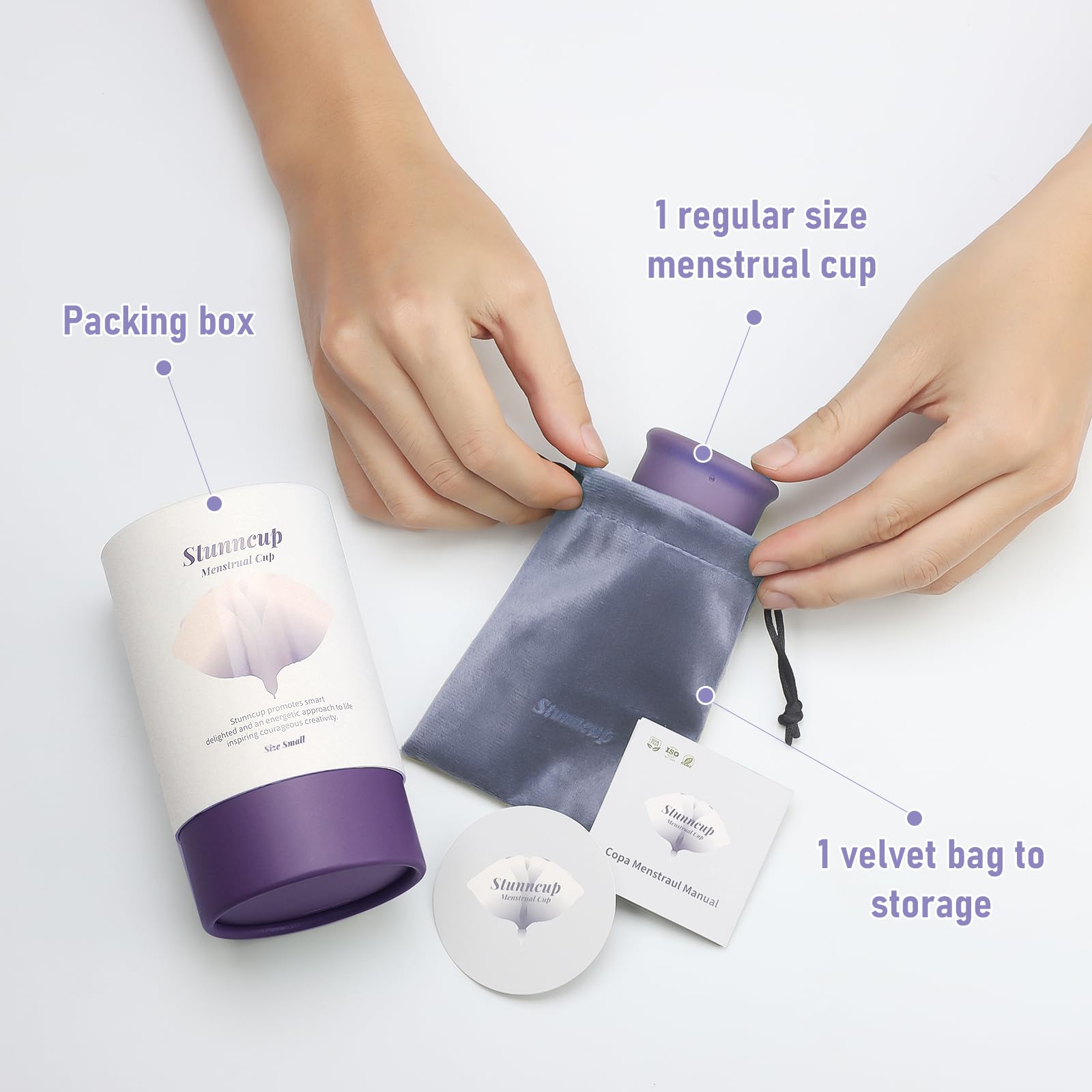 Stunncup copa menstrual cómoda para uso diario y actividad.