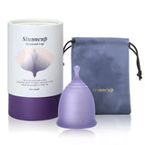 Copa Stunncup de silicona médica violeta, pequeña, para uso diario seguro.