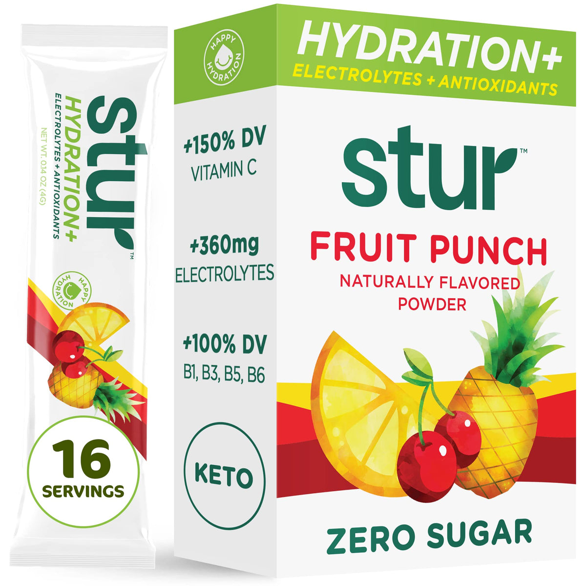 Stur electrolito para hidratación, polvo con sabor fruta para reposición rápida