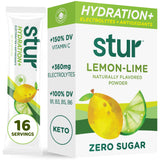 Stur electrolito limon-lima sobre, para hidratación rápida y diaria sin azúcar.