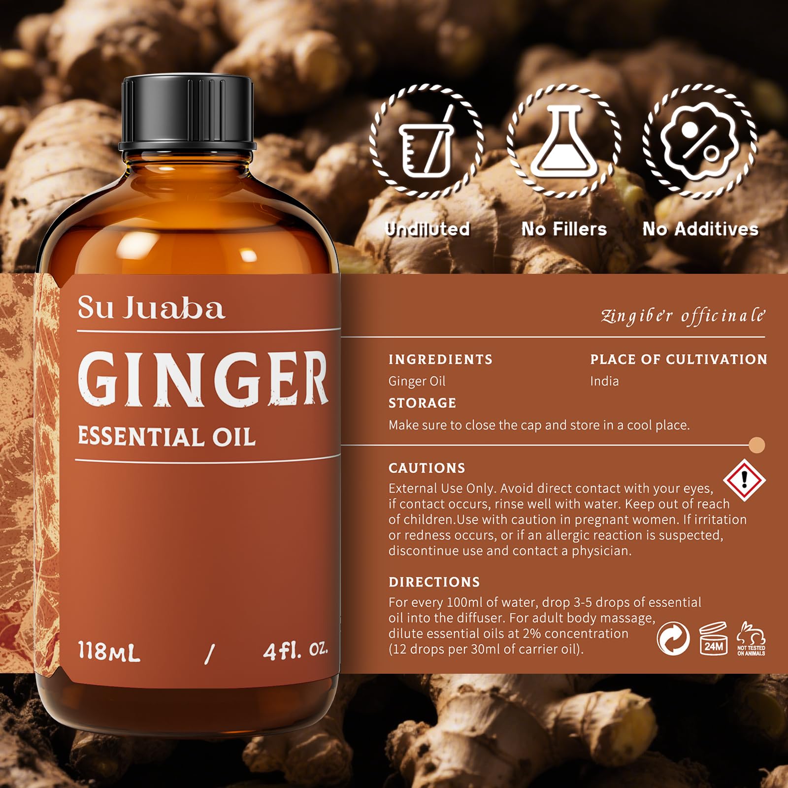 SU JUABA Aceite de jengibre en envase ámbar para conservar aroma