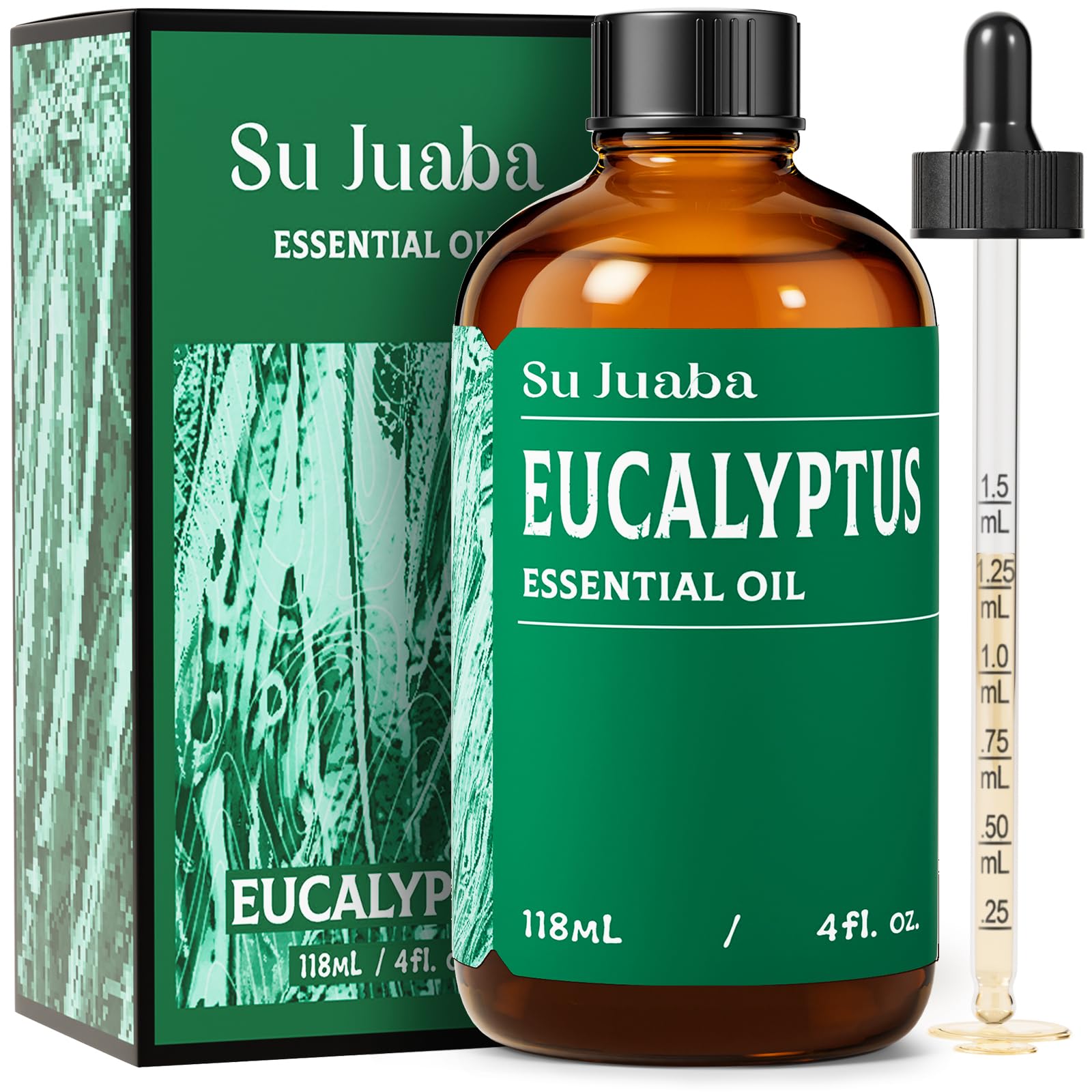 SU JUABA aceite esencial eucalipto, botella ámbar con gotero para dosificación precisa.