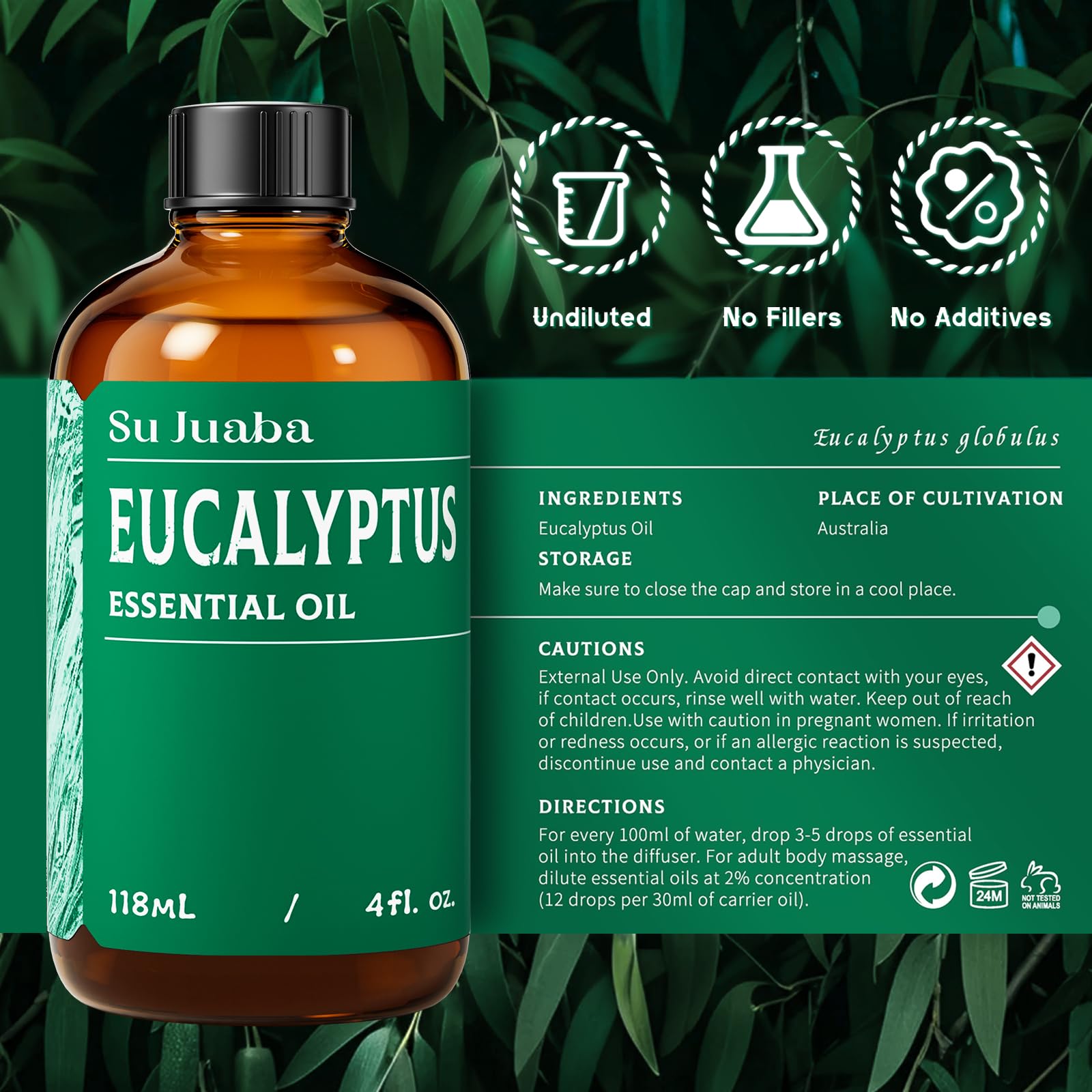 SU JUABA aceite esencial eucalipto, uso casero para cuidado personal y aromas.