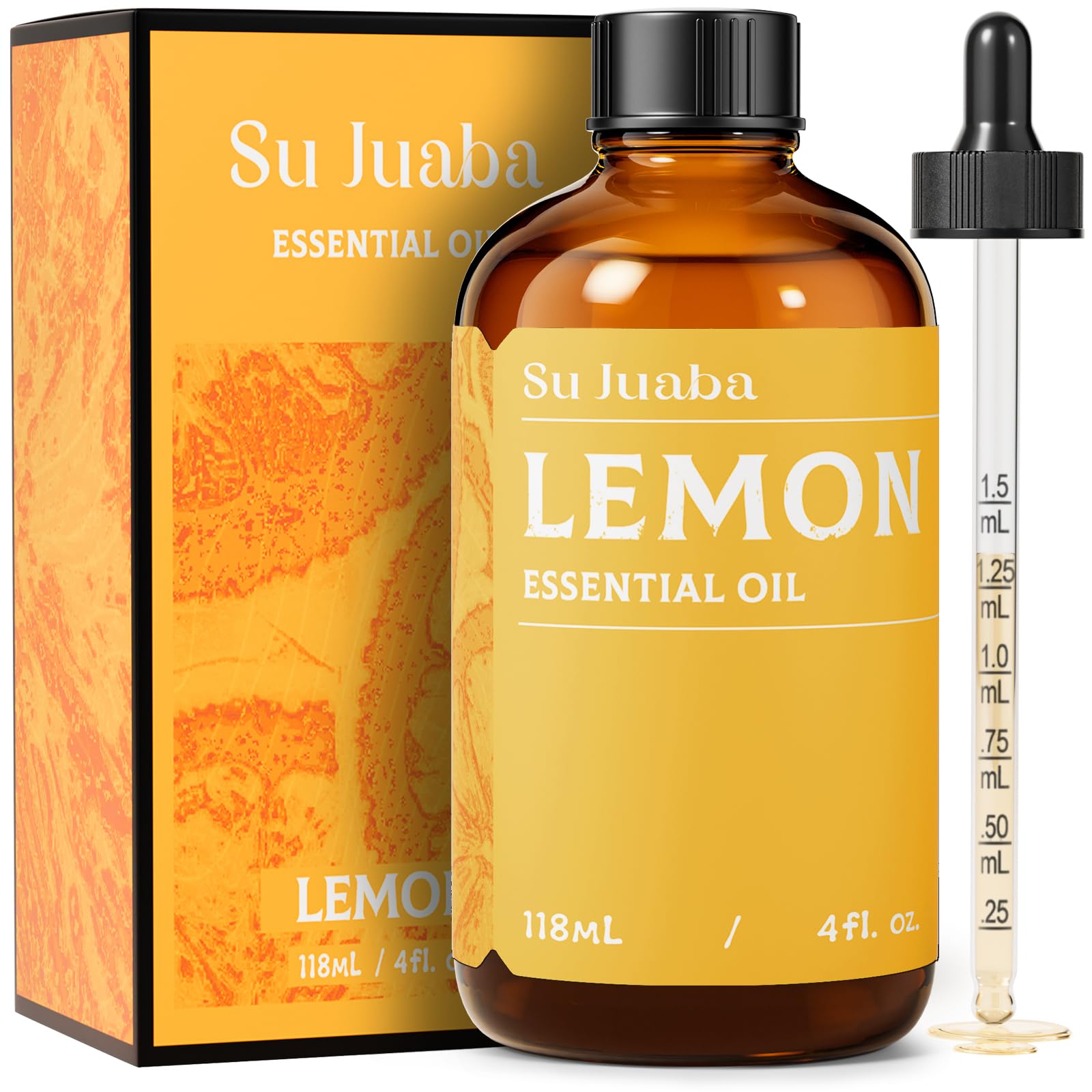 SU JUABA aceite esencial limón, bote 4oz ámbar, aroma fresco para limpieza.