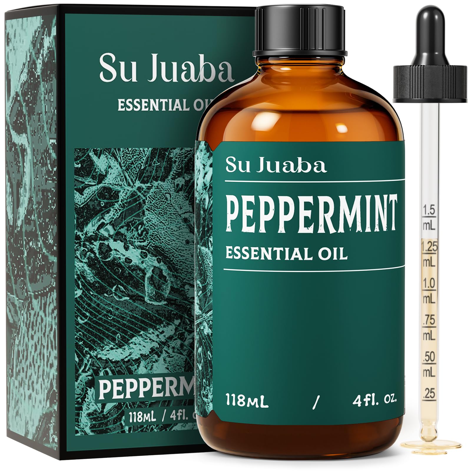 SU JUABA Aceite de Menta en botella ámbar para aromaterapia y bienestar