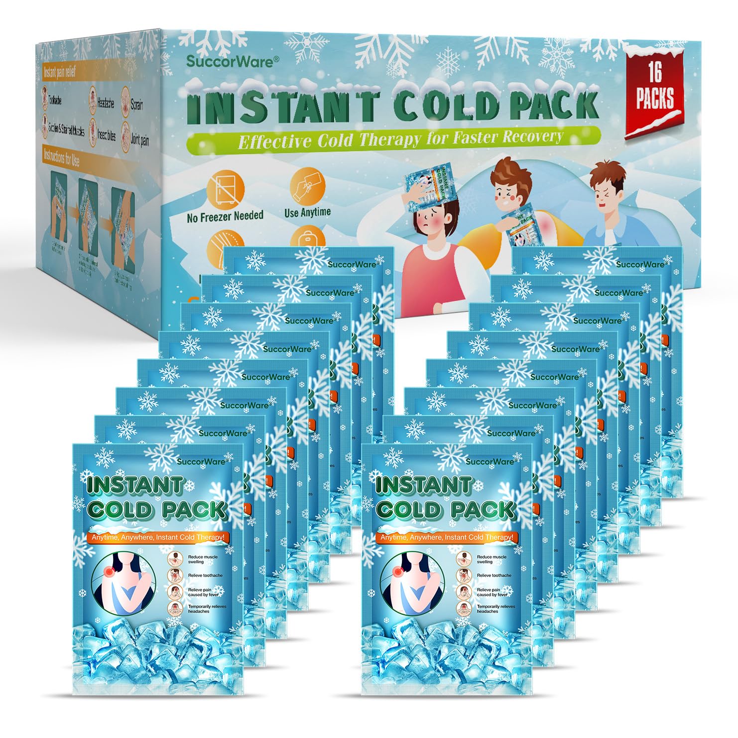 SuccorWare hielo instantáneo de 5.9x8.6, uso rápido para lesiones menores