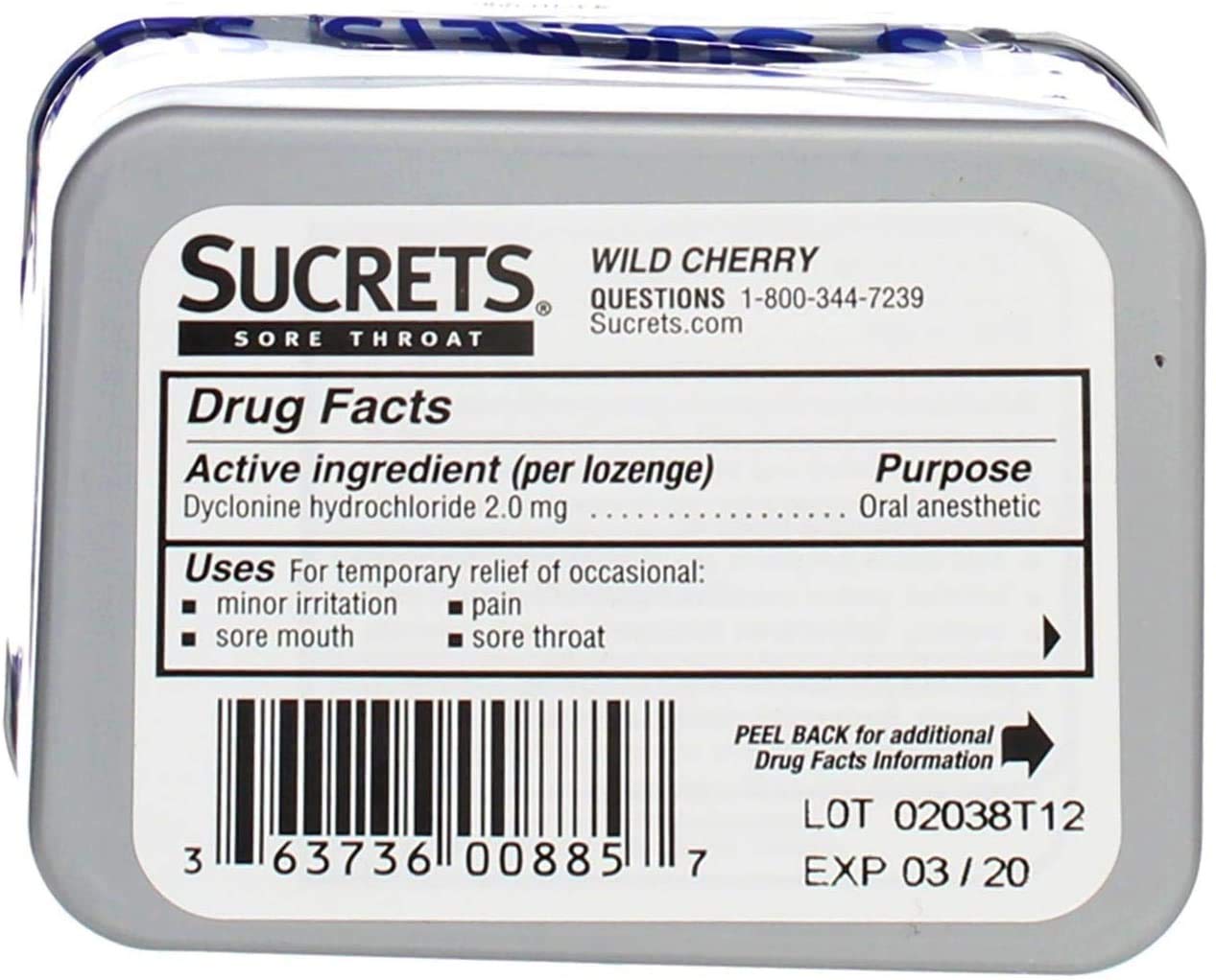 Sucrets aroma cereza salvaje para irritaciones ocasionales, uso práctico.