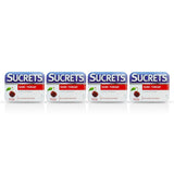 Pastillas Sucrets para garganta sabor cereza salvaje en empaque de cuatro paquetes, alivio suave.