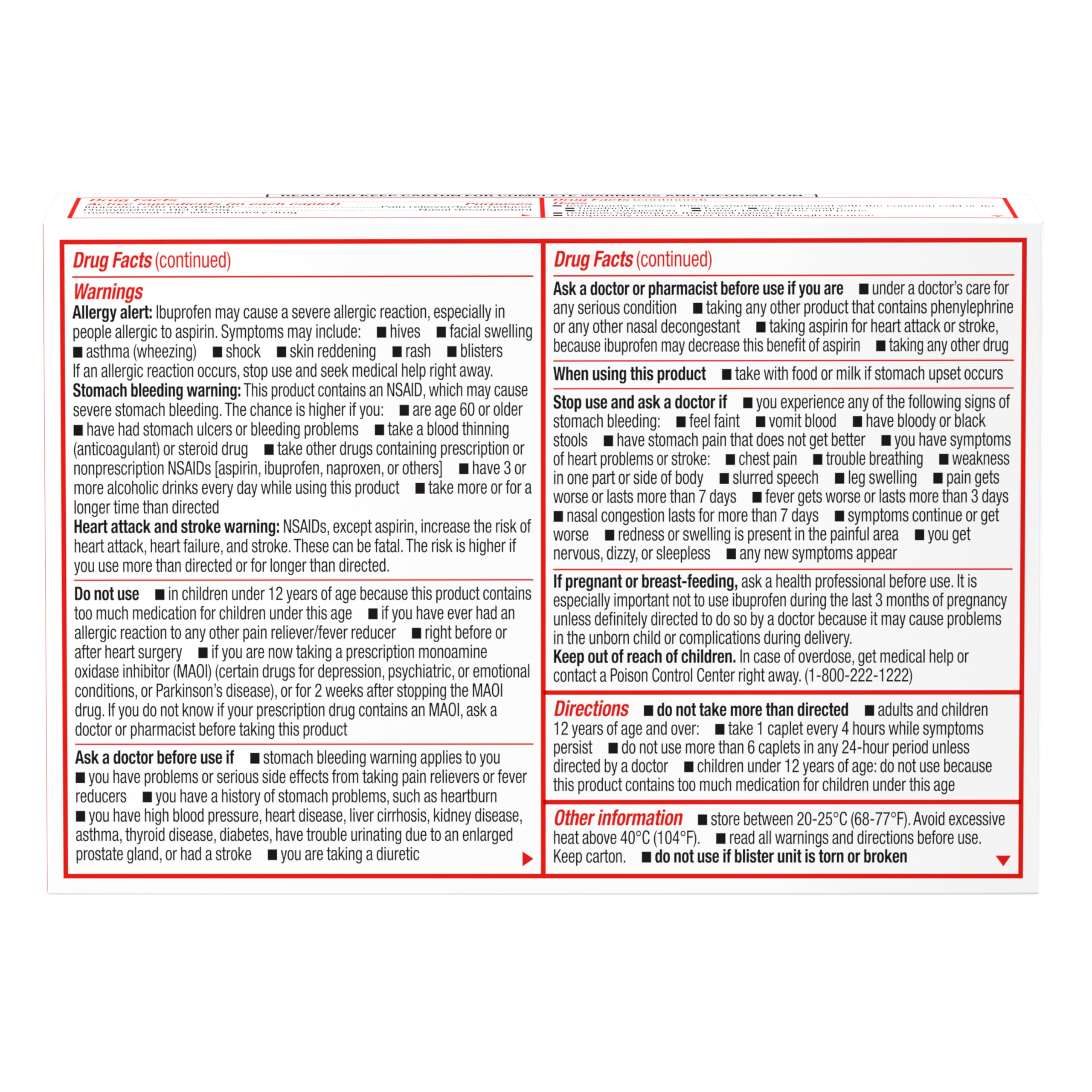 Cápsula Sudafed PE con ibuprofeno 200 mg para fiebre y dolor leve.