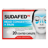 Sudafed PE empaque de comprimidos recubiertos para descongestión nasal sin somnolencia.