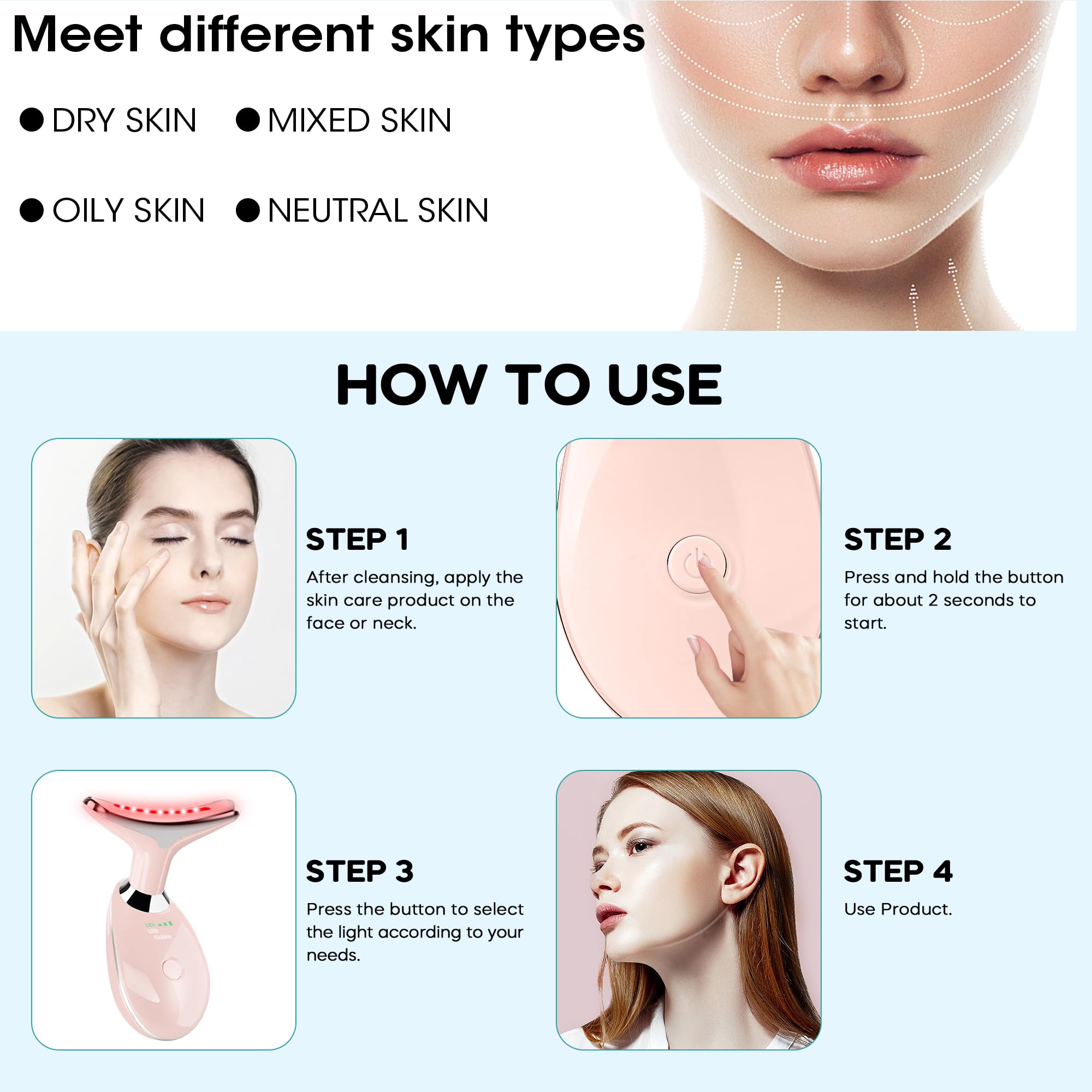 Suenohyu masaje facial, calentamiento hasta 113 °F para mejor absorción de crema.