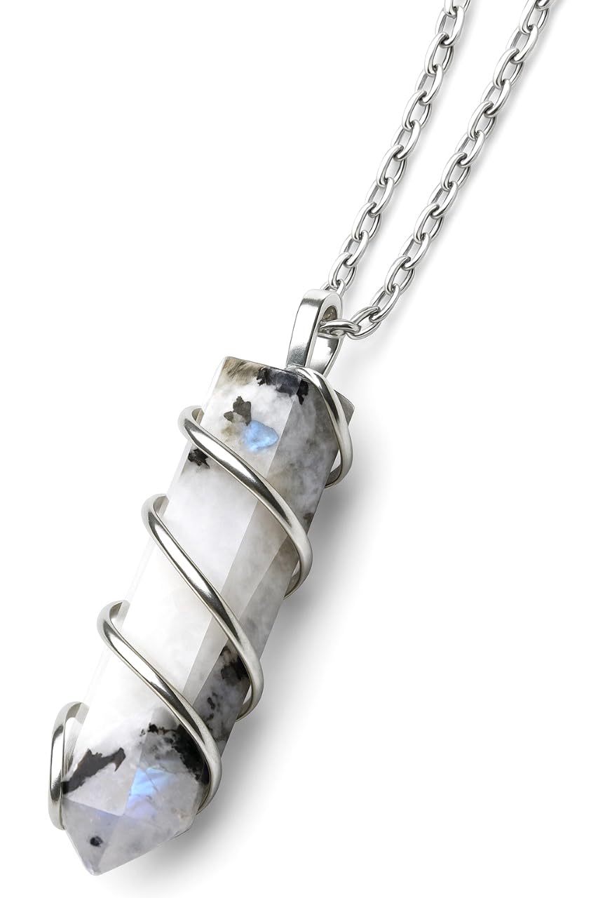 Colgante Sugandha Wellness con piedra luna arcoiris para equilibrio emocional.
