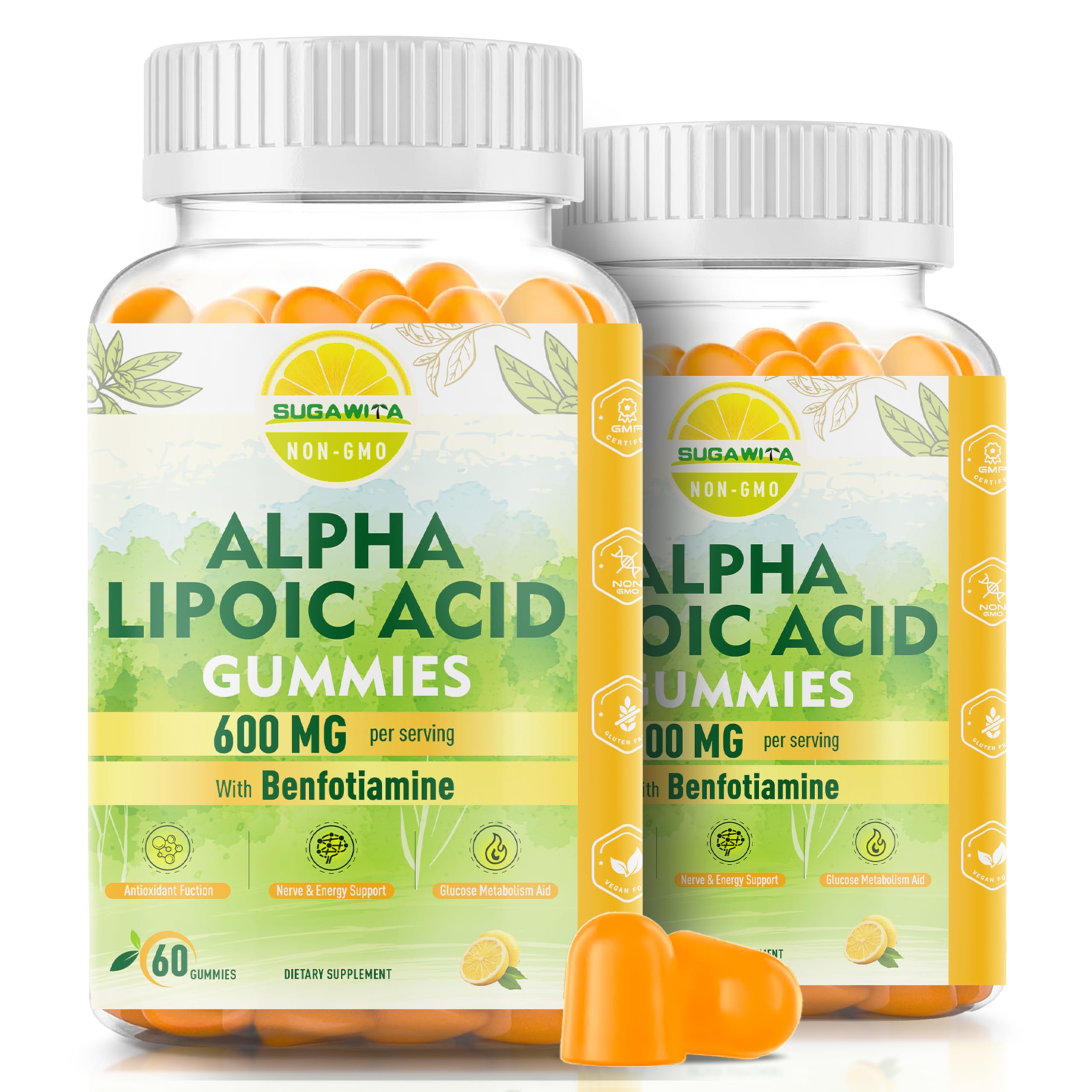 SUGAWITA Alfa Lipoico 600mg en botella, apoyo antioxidante diario.