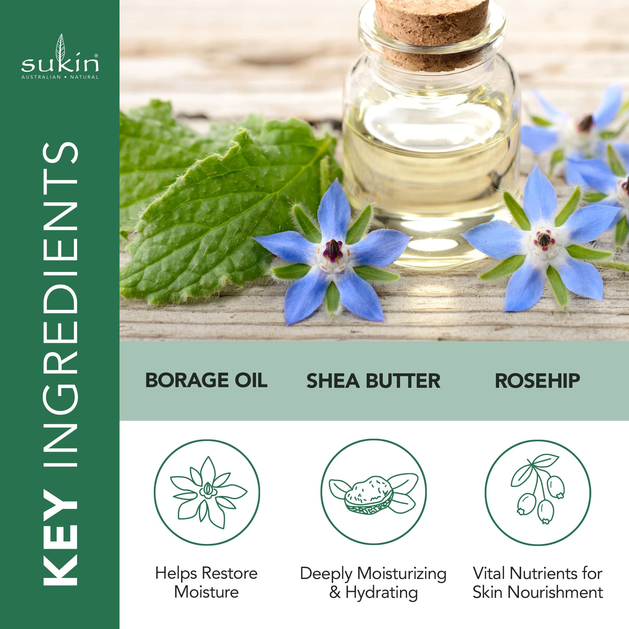 Aceite de borraja y vitamina E para mantener la humedad de la piel