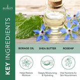 Aceite de borraja y vitamina E para mantener la humedad de la piel