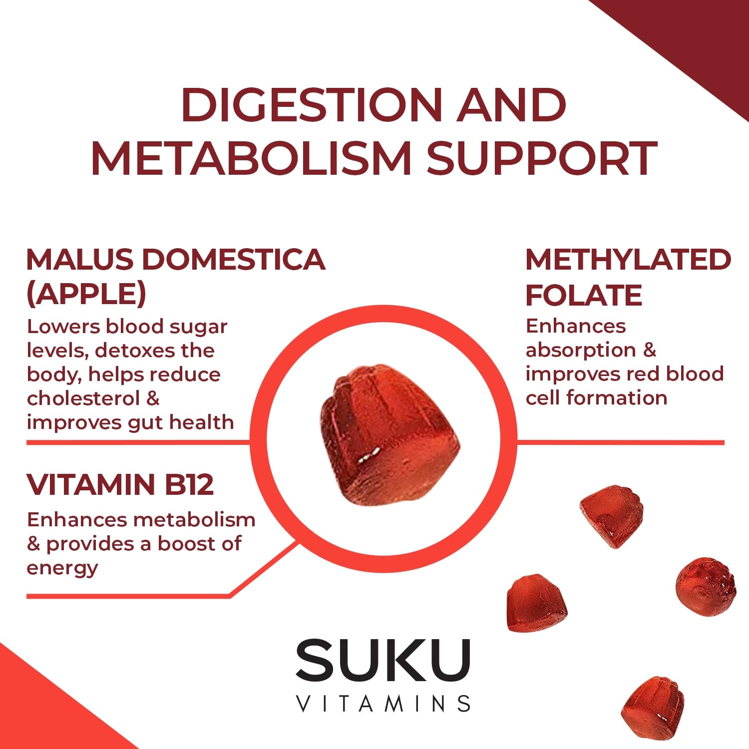 SUKU Appley Ever After con B12 metilada y folato para nutrición diaria.