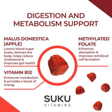 SUKU Appley Ever After con B12 metilada y folato para nutrición diaria.