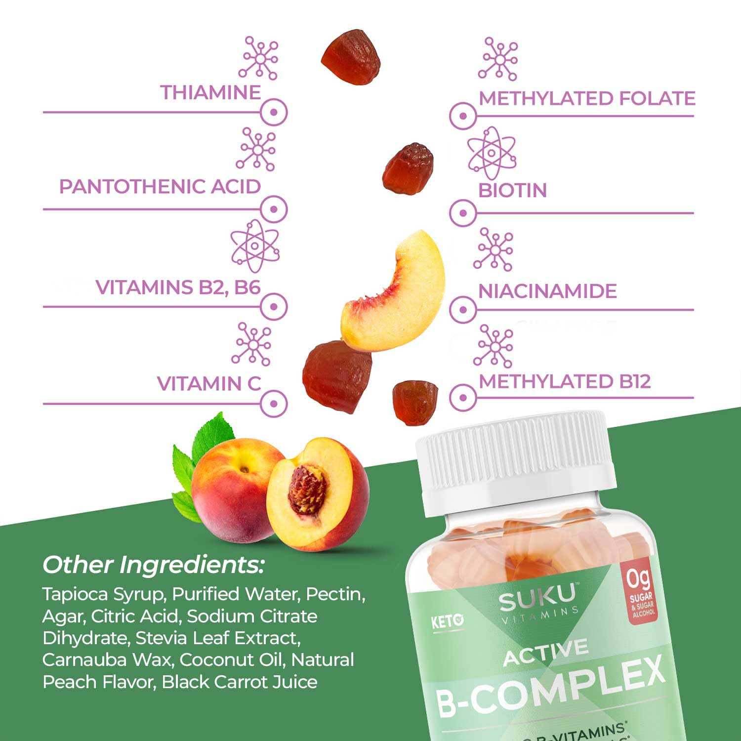 Gominolas para consumo diario, sabor durazno y aporte de vitaminas