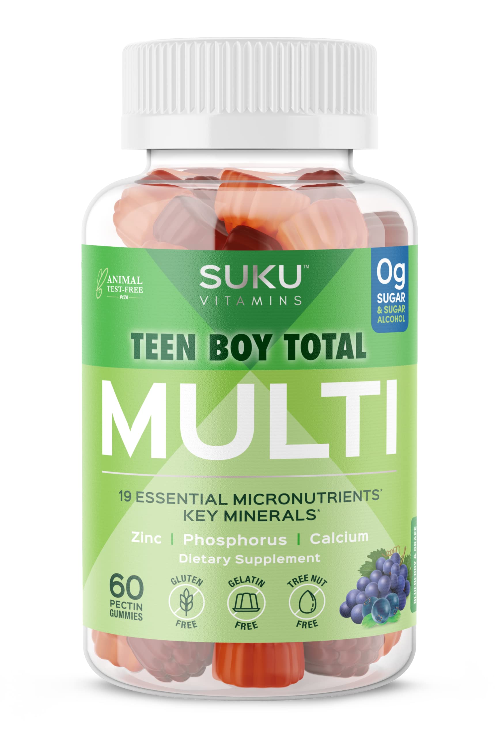 SUKU gominolas multivitamínicas frente a la botella, energía diaria