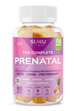 SUKU gomitas prenatales, envase visible para uso diario y conveniente.