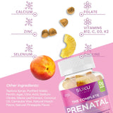 SUKU gomitas prenatales, frente de la caja destacando ingredientes clave.