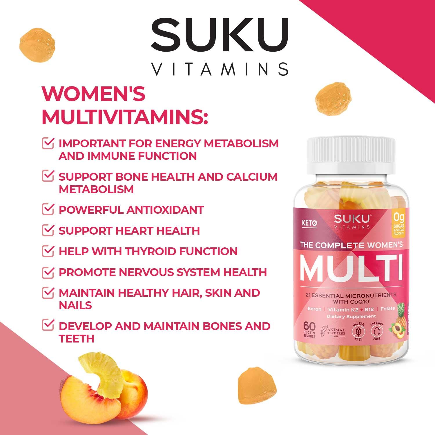 SUKU Vitaminas: gomitas masticables fáciles de tomar para mujeres.