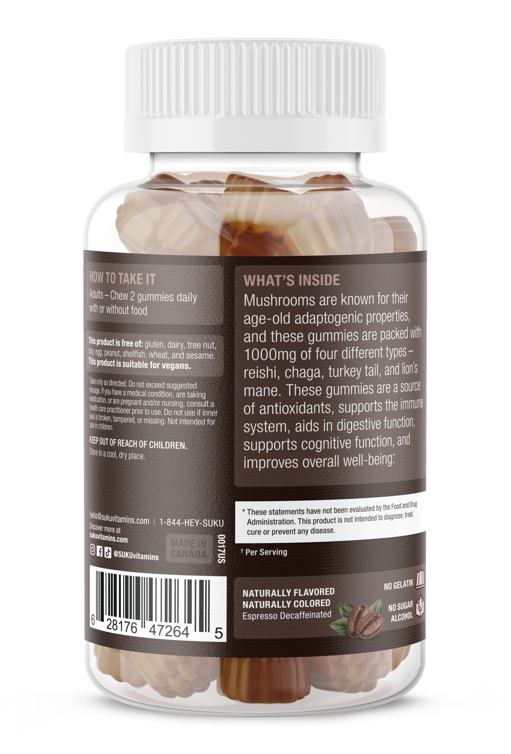 gomitas sabor espresso de SUKU Vitamins, textura suave para consumo diario
