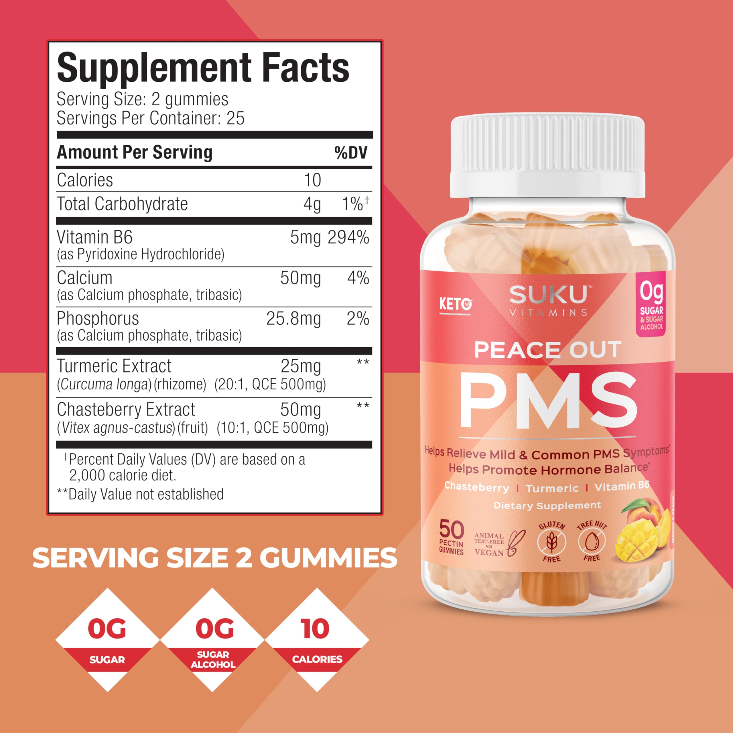 SUKU PMS gominolas durazno-mango, sabor agradable para adherirse fácilmente