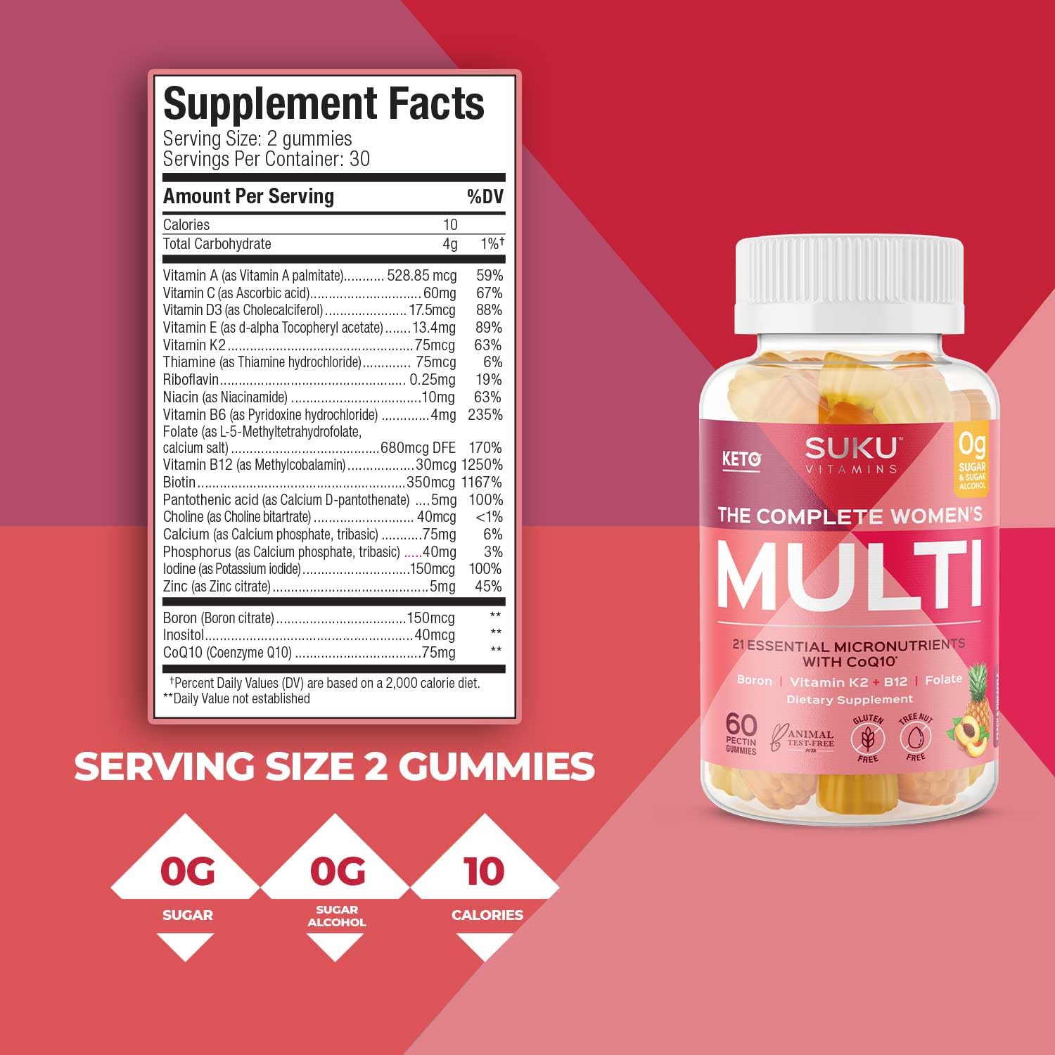 SUKU Vitaminas: uso diario para vida activa, fácil de consumir.