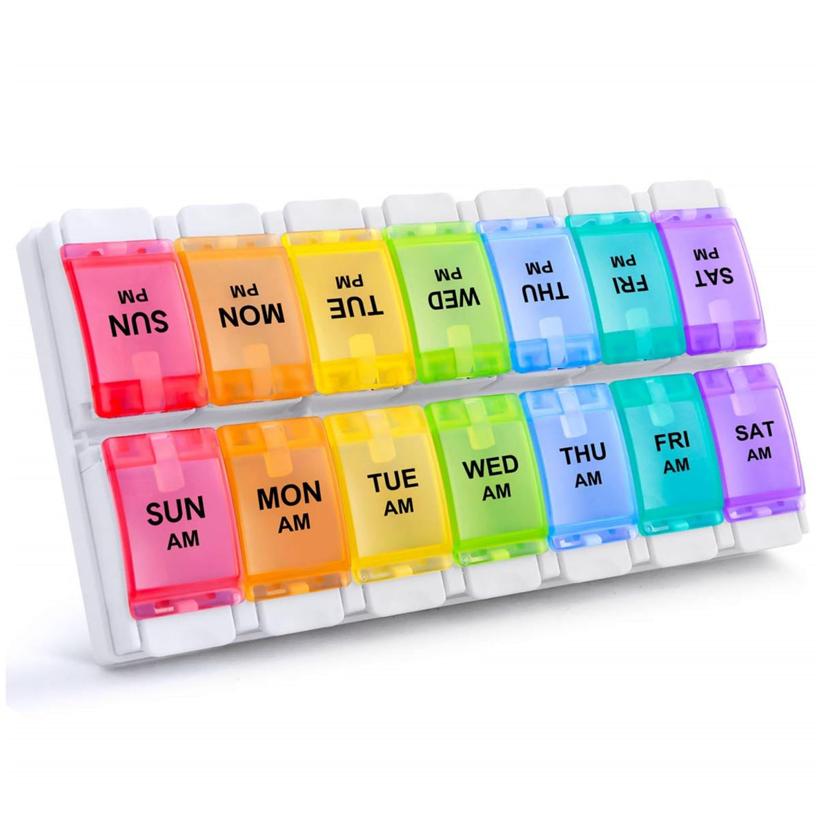 Sukuos Organizador de píldoras semanal, fácil de usar y seguro para medicinas diarias.