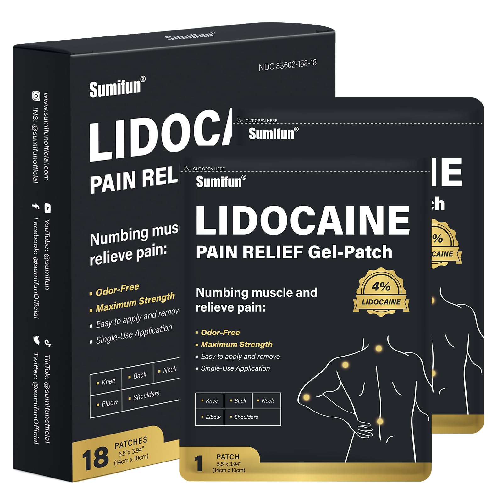 Parche Sumifun lidocaína 4% para rodilla con alivio localizado