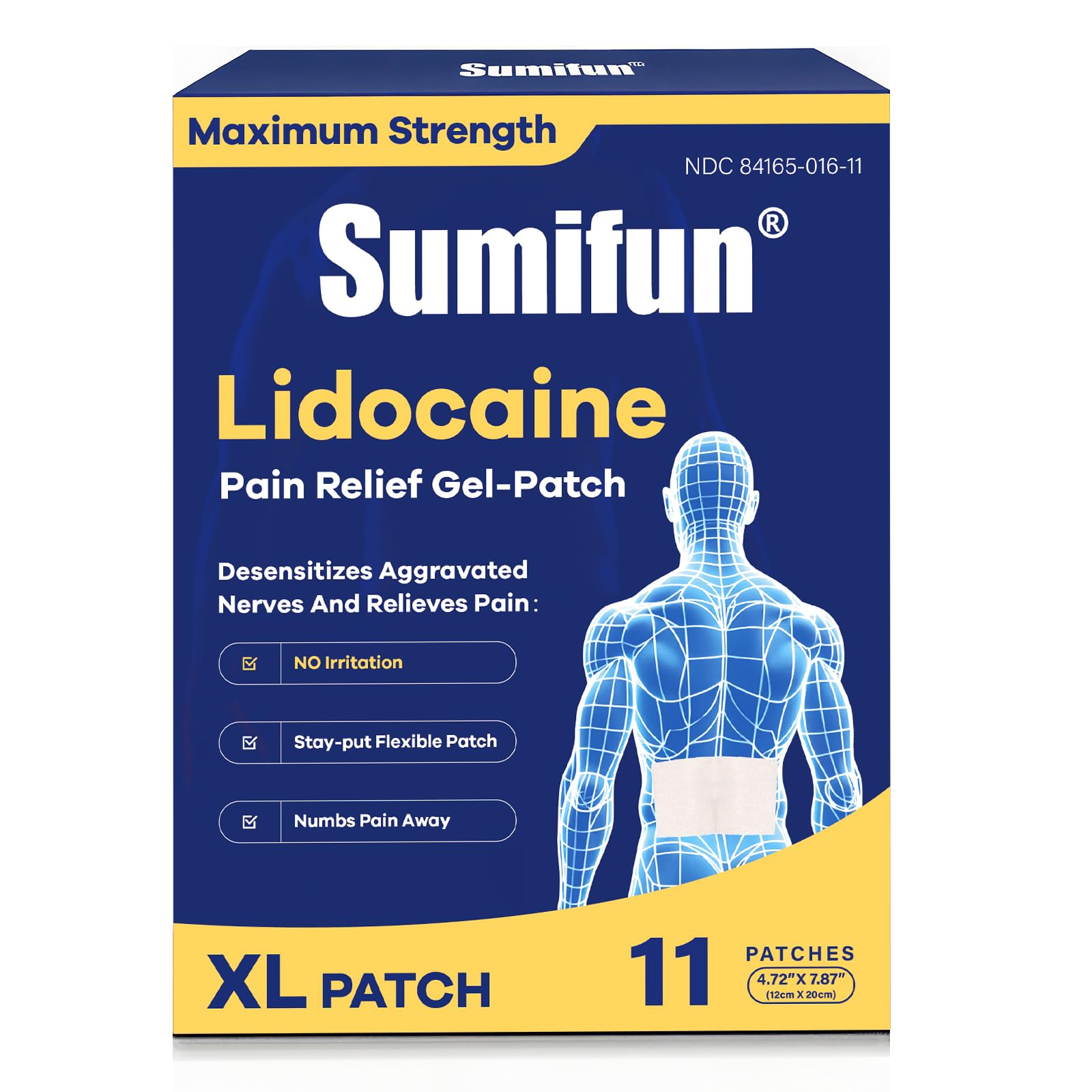 Sumifun parche lidocaína extragrande cubre la espalda baja para alivio focal.