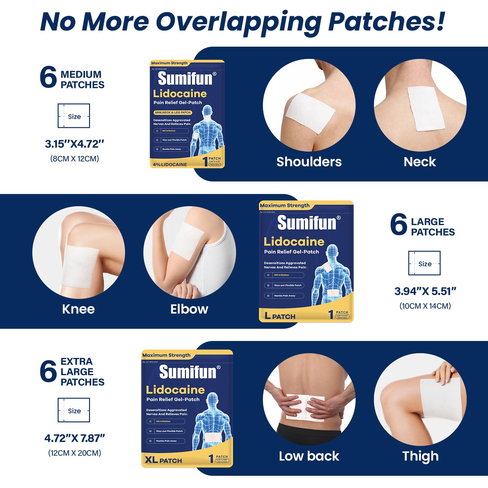 Sumifun parche práctico, tamaño grande, aplicación rápida en la rodilla.