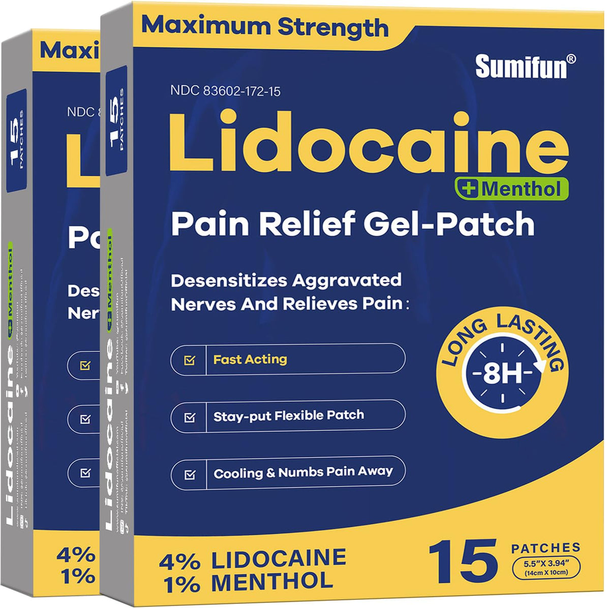 Sumifun parche lidocaína 4% mentol 30 unidades para alivio localizado temporal.