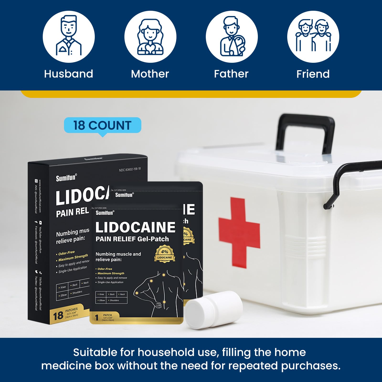 Parche Sumifun lidocaína para uso en casa y trabajo