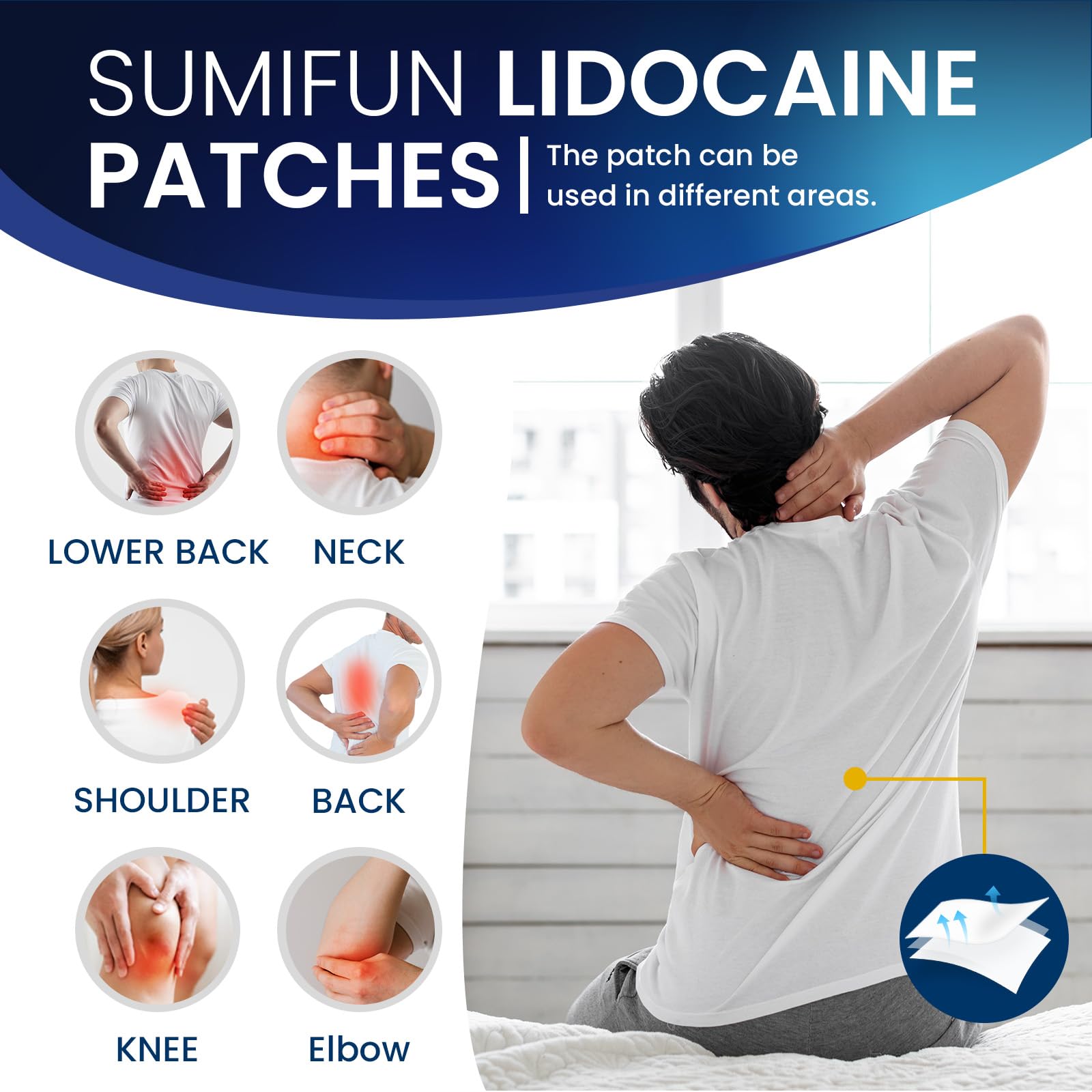 Sumifun parches lidocaína 4% aplicación en cuello y rodillas para molestias.