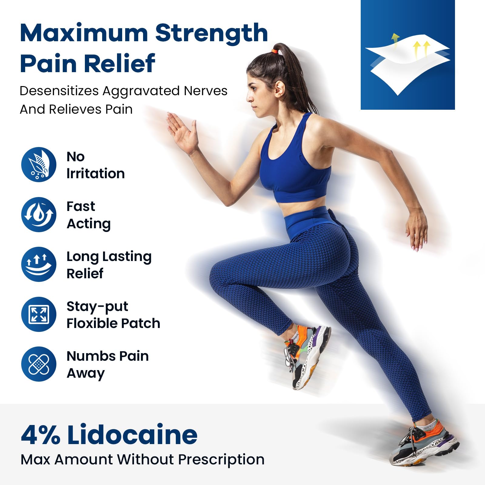 Sumifun parche lidocaina 4% aplicado en espalda para alivio puntual