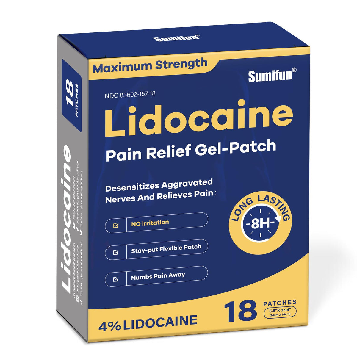 Sumifun parche lidocaina 4% en envase, listo para uso