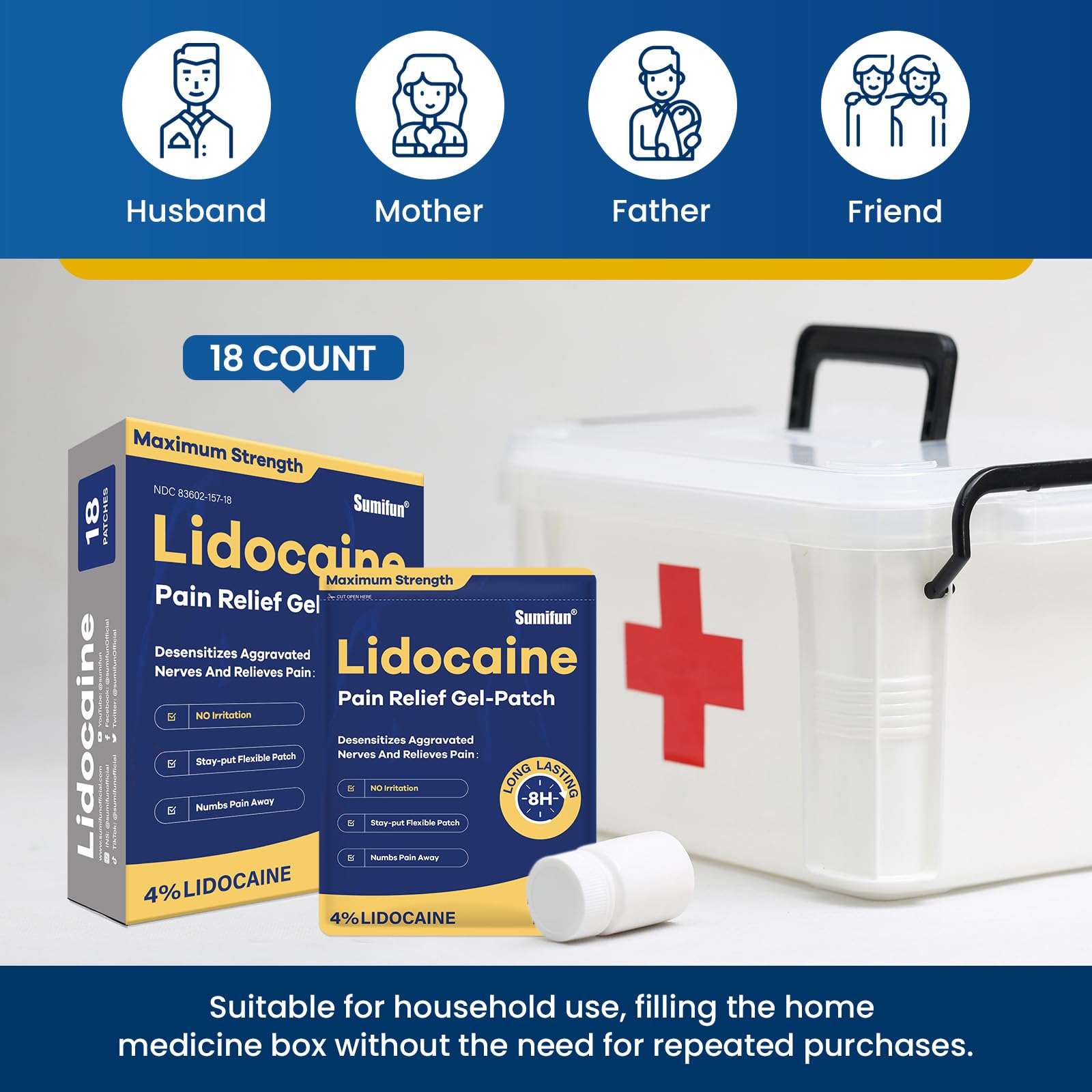 Sumifun parche sin fragancia lidocaina 4% para piel sensible