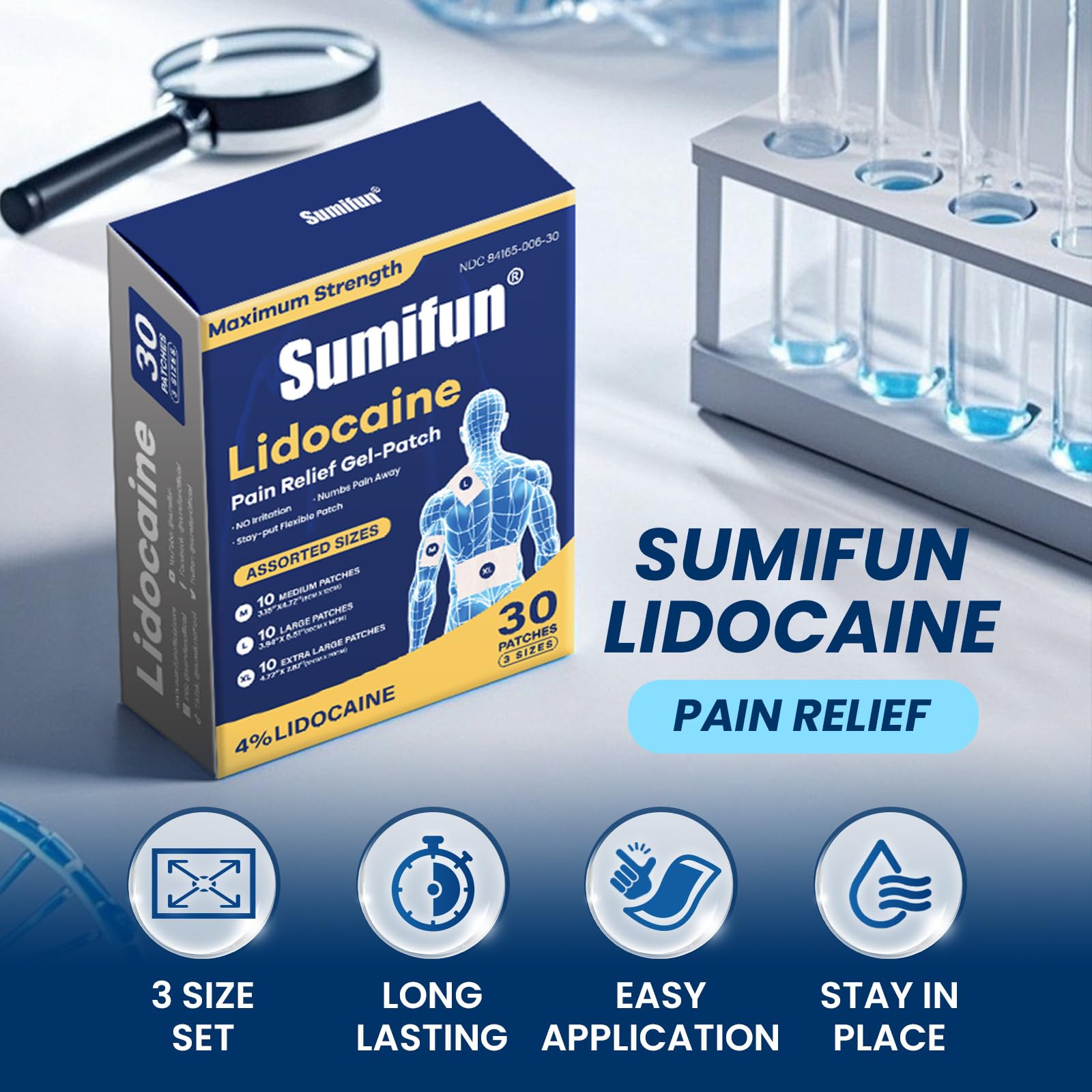 Sumifun parches lidocaina-diseño ultra fino para uso discreto.