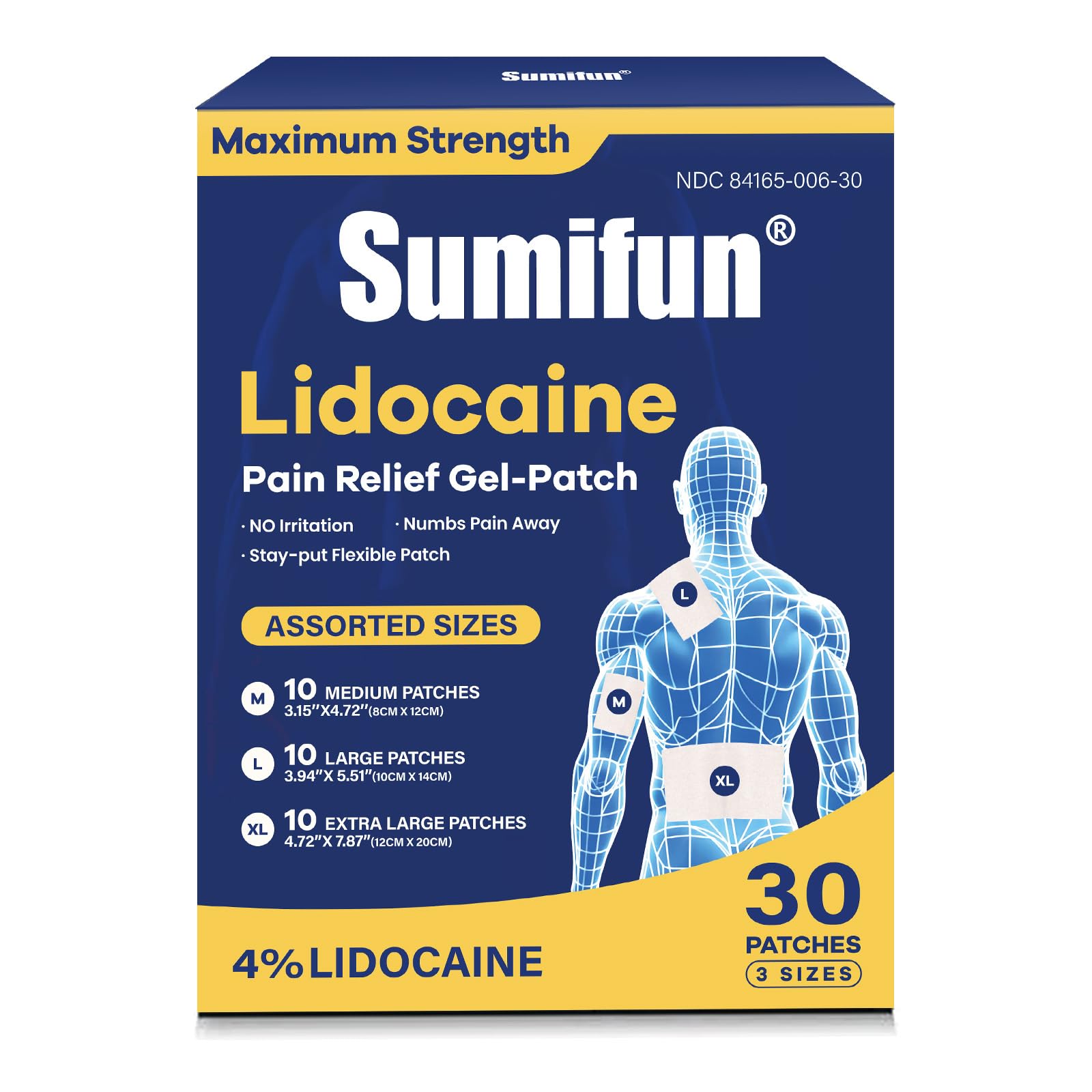 Sumifun parches lidocaina, tamaño mediano, para muñecas y codos, alivio localizado.