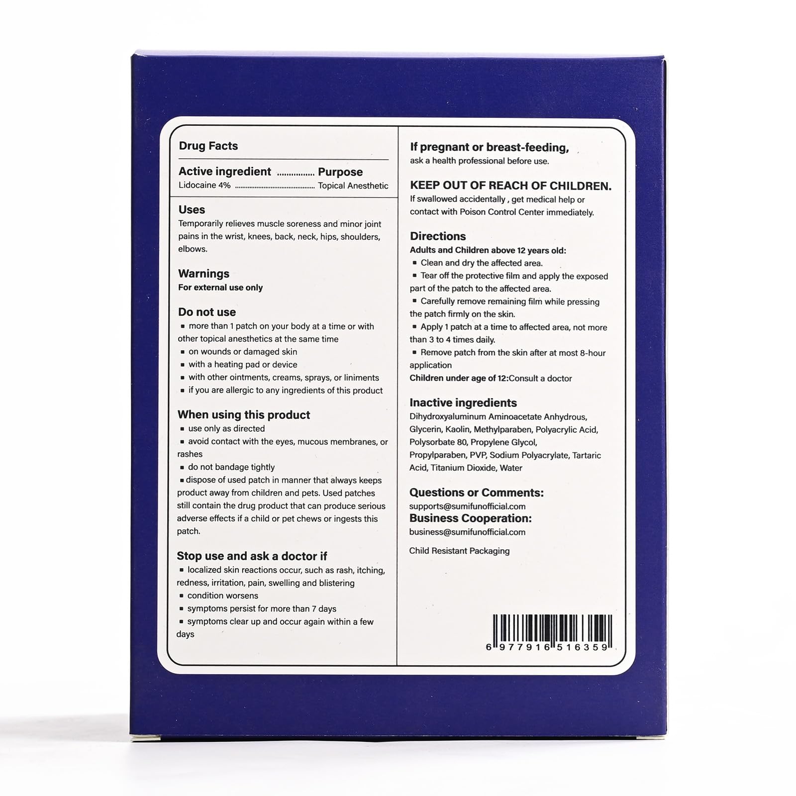 Sumifun parches lidocaina-uso externo seguro para piel sana.