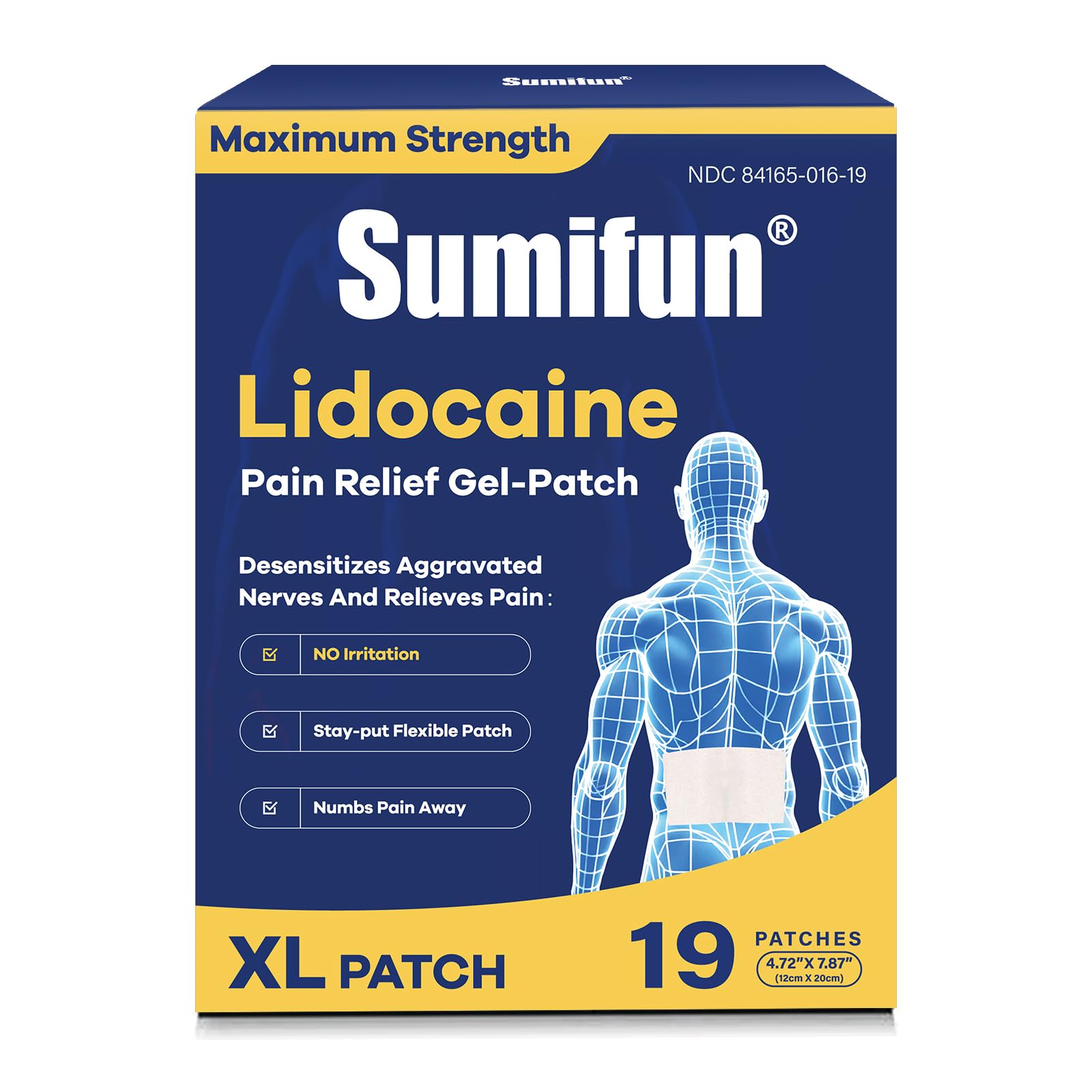 Sumifun XL Patch de lidocaína para cobertura dorsal y alivio localizado.
