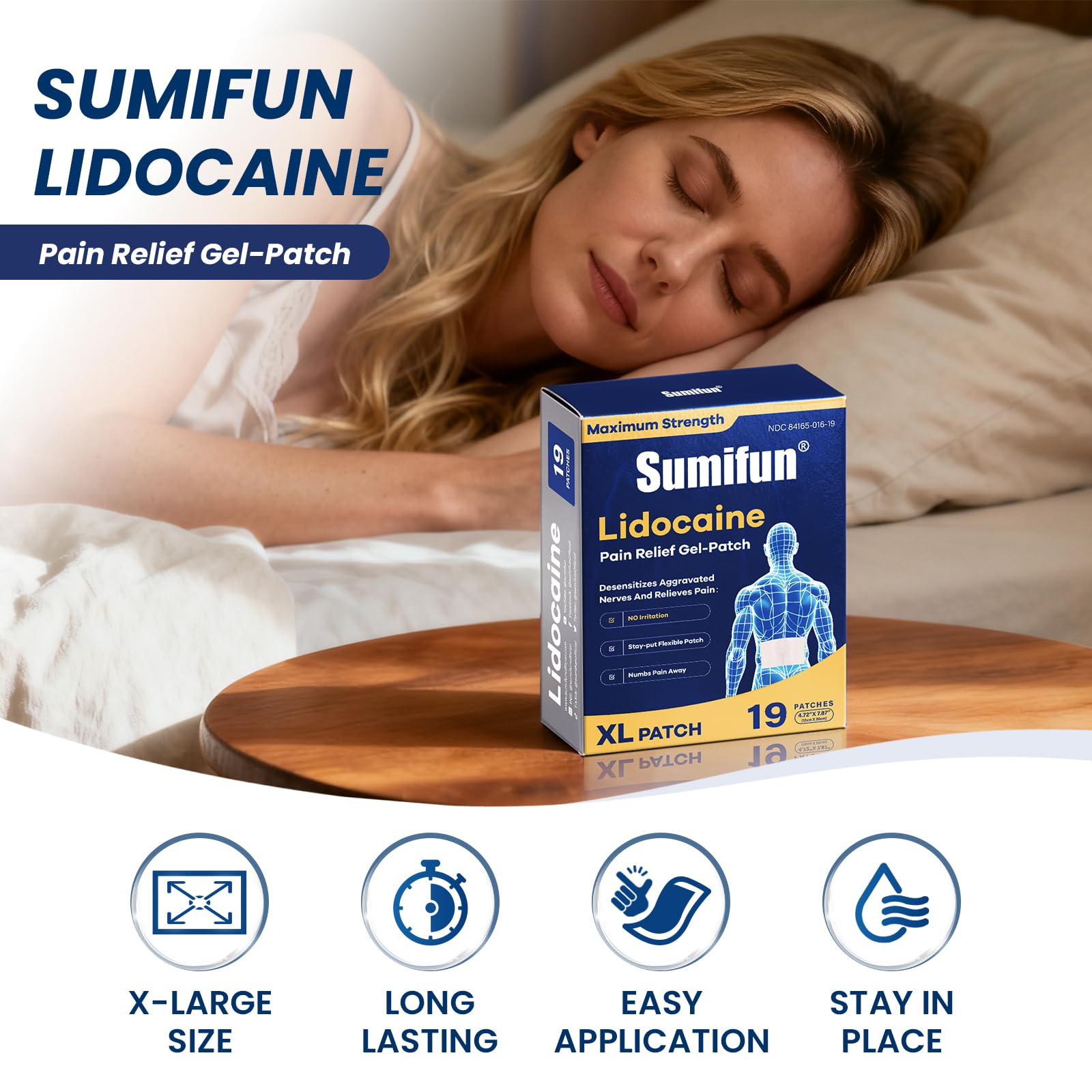 Sumifun XL Patch detalle gel hidratante para mayor comodidad.