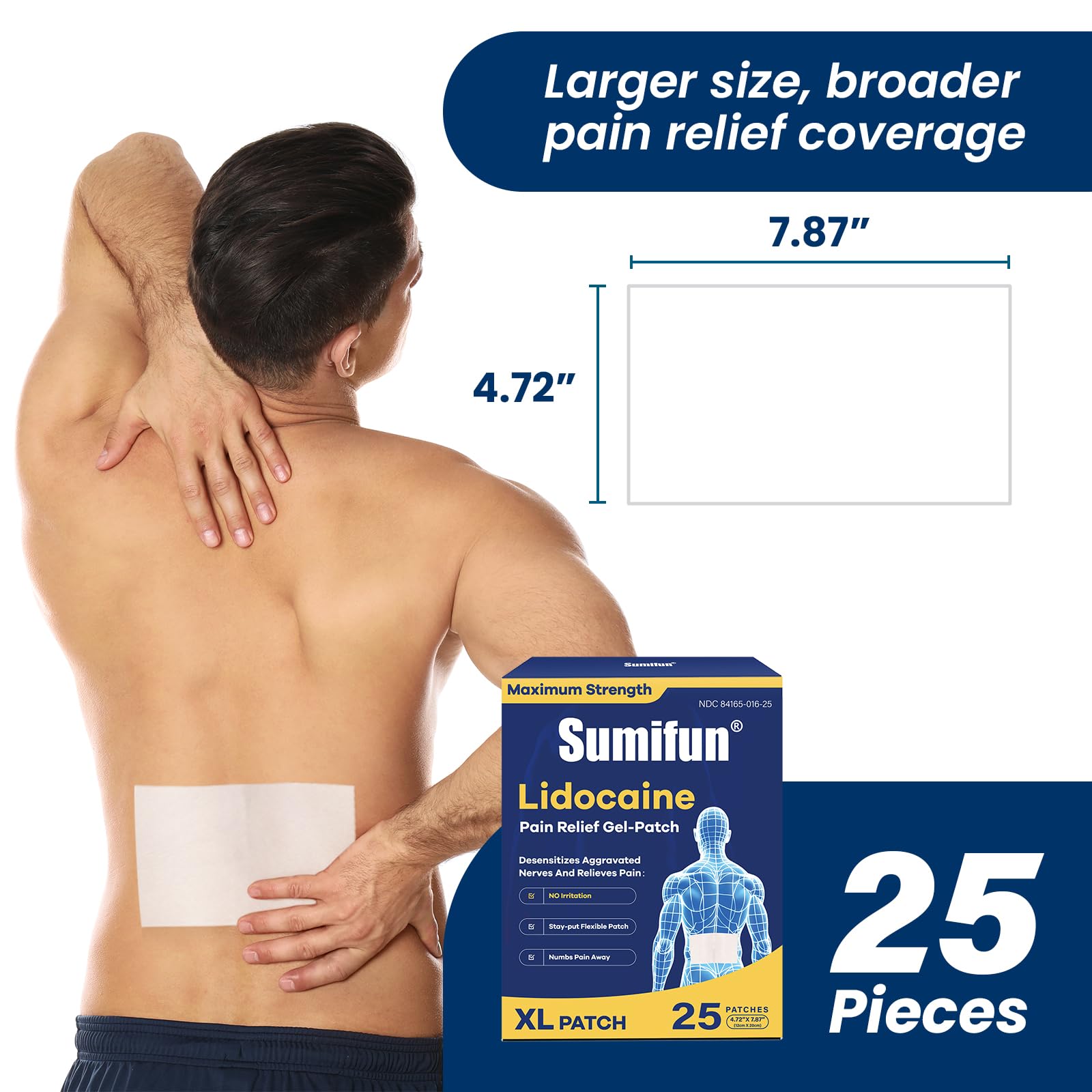 Dimensiones del parche XL 7,87 x 4,72 pulgadas para espalda