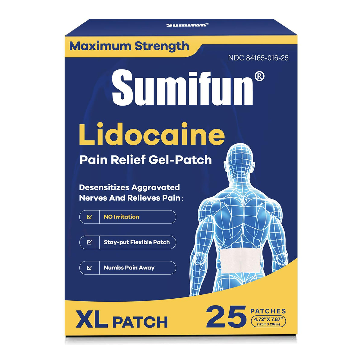 Parche Sumifun XL con lidocaína en empaque, listo para usar