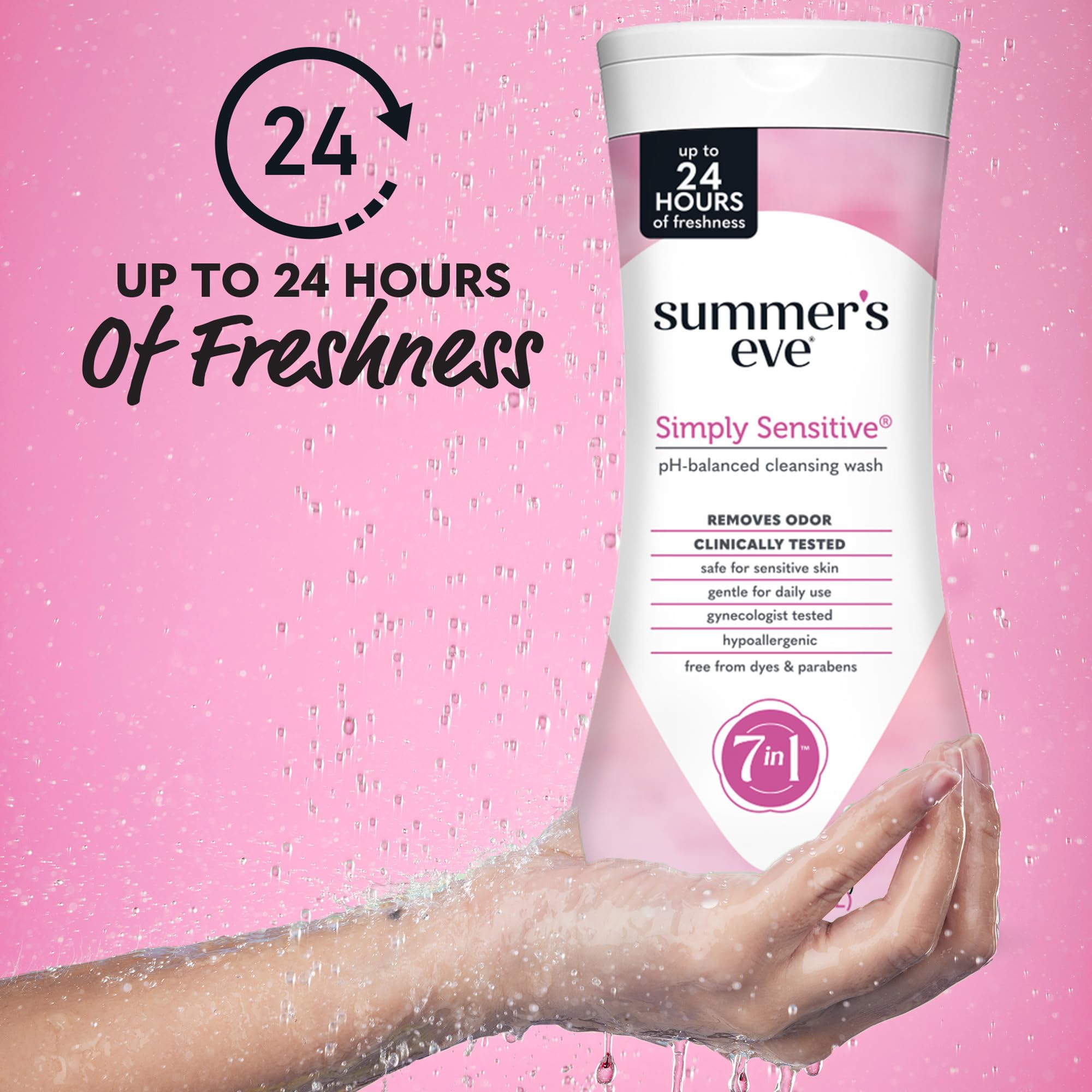 Etiqueta de Summer's Eve Simply Sensitive con instrucciones claras y aroma ligero